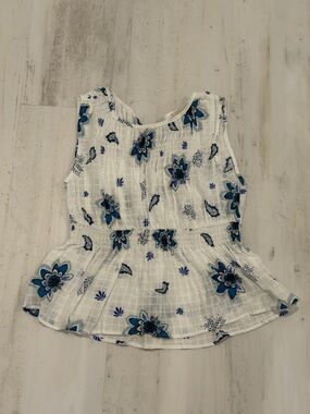 LOFT White Tank Top with Blue Floral Print